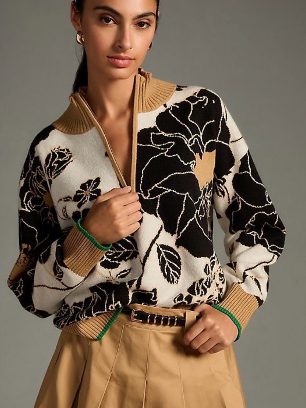 Anthropologie Maeve The Montana Mock Neck Half Zip Sweater